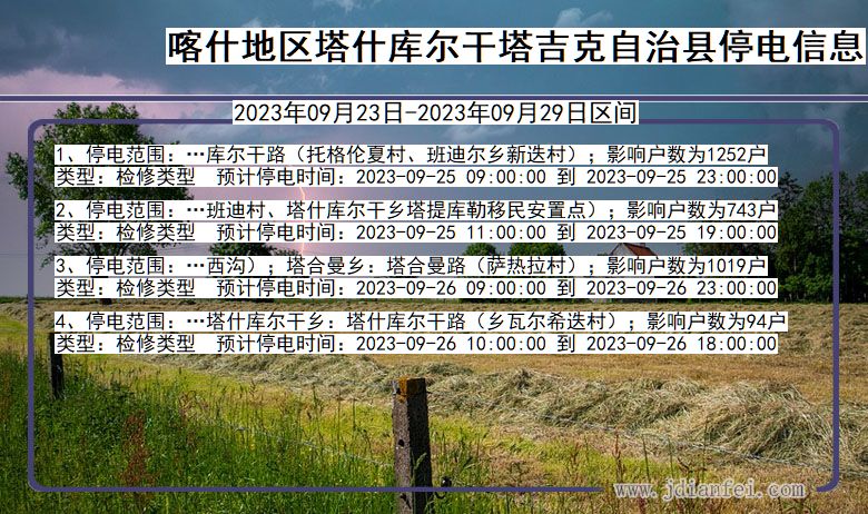 新疆维吾尔自治区喀什地区塔什库尔干塔吉克自治停电通知