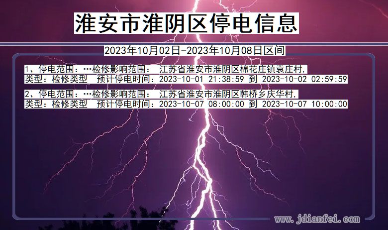 江苏省淮安淮阴停电通知