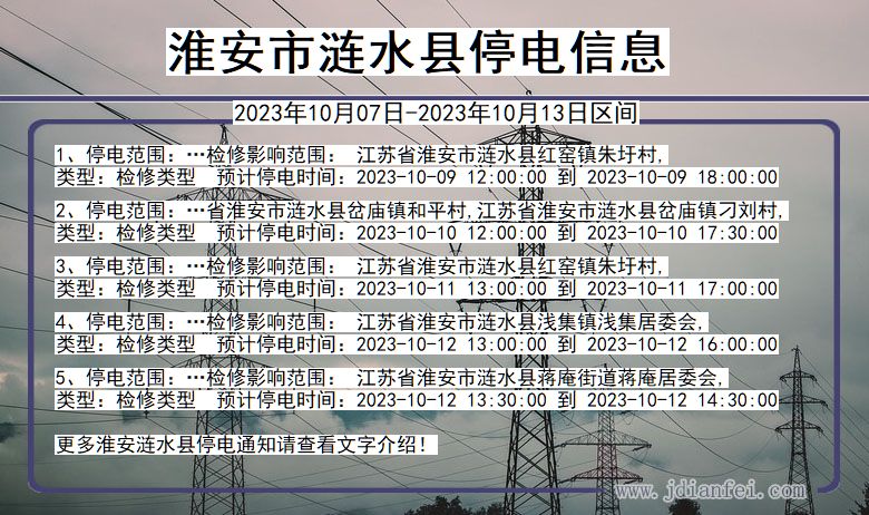 江苏省淮安涟水停电通知