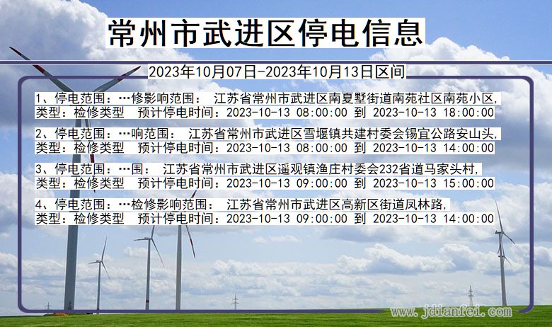 江苏省常州武进停电通知