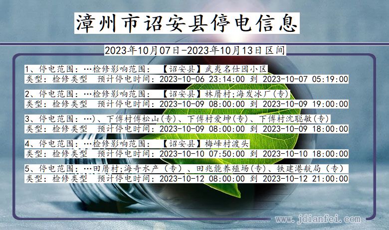 福建省漳州诏安停电通知