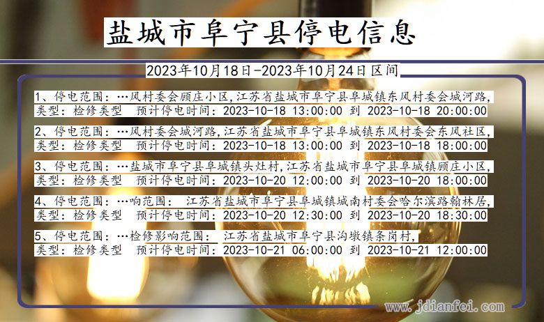 江苏省盐城阜宁停电通知