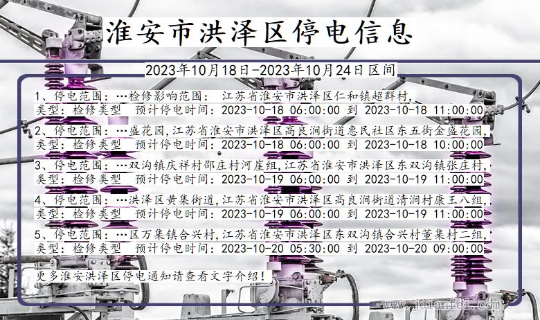 江苏省淮安洪泽停电通知