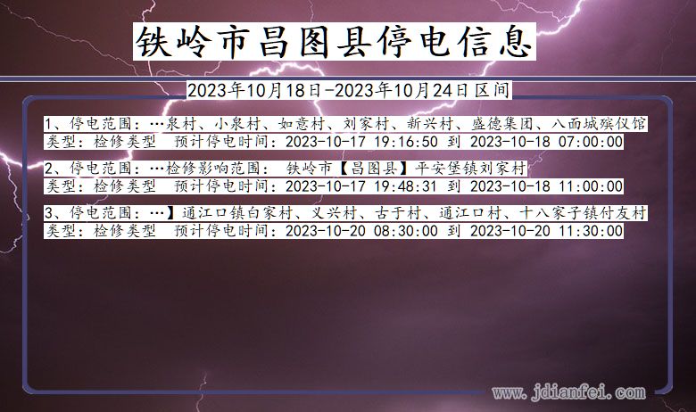 辽宁省铁岭昌图停电通知