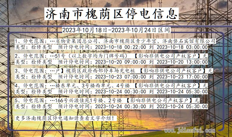 山东省济南槐荫停电通知