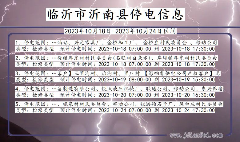 山东省临沂沂南停电通知