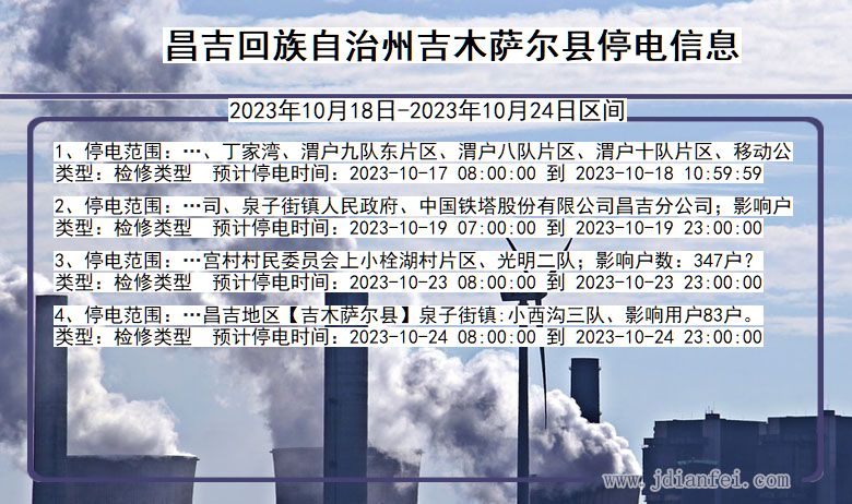 新疆维吾尔自治区昌吉回族自治州吉木萨尔停电通知