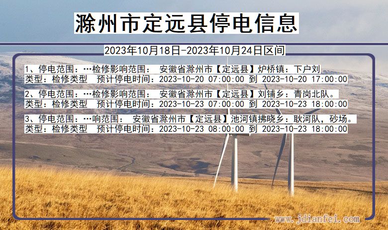 安徽省滁州定远停电通知