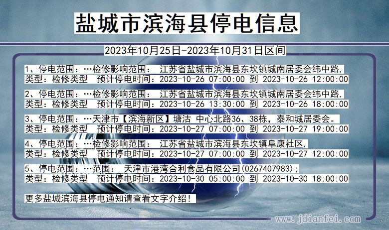 江苏省盐城滨海停电通知