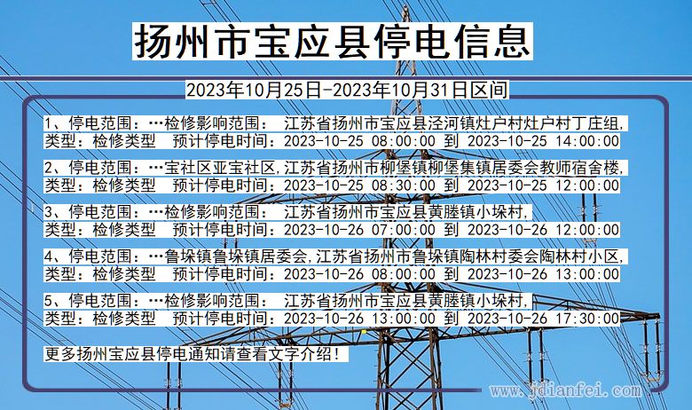 江苏省扬州宝应停电通知