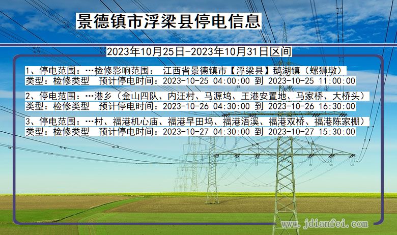 江西省景德镇浮梁停电通知