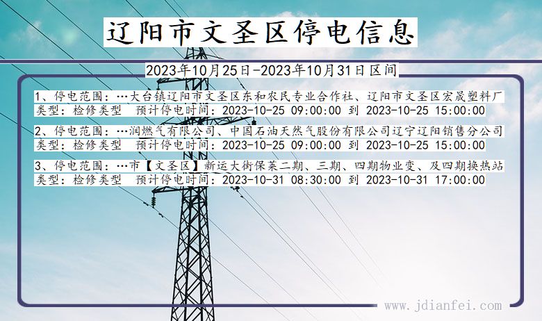 辽宁省辽阳文圣停电通知