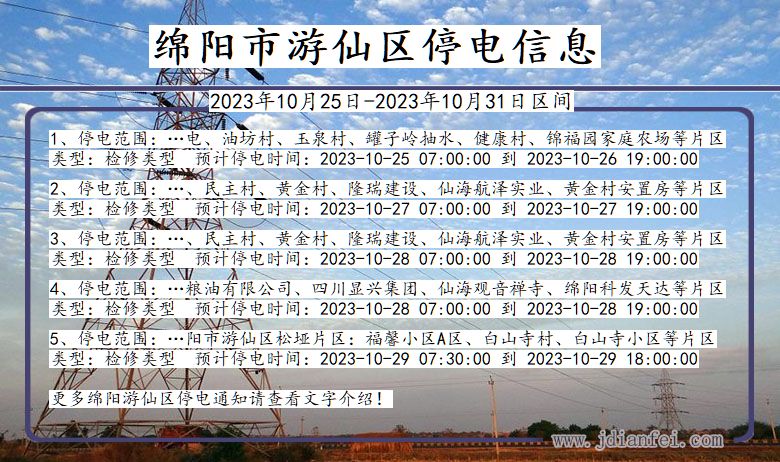 四川省绵阳游仙停电通知