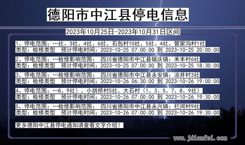 四川省德阳中江停电通知