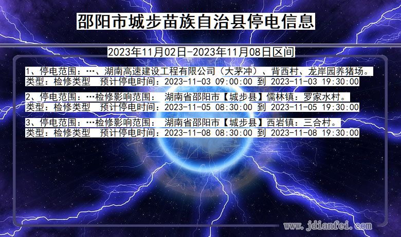 湖南省邵阳城步苗族自治停电通知