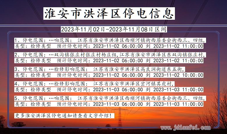 江苏省淮安洪泽停电通知