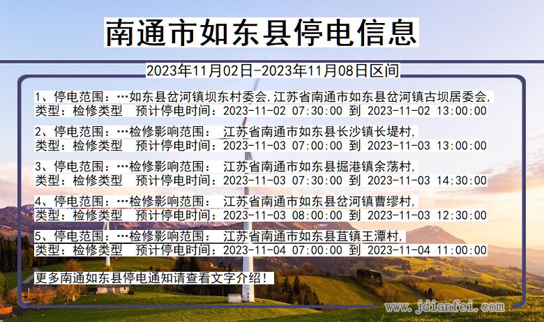 江苏省南通如东停电通知