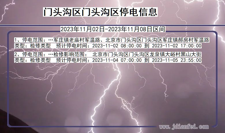 北京市门头沟区门头沟停电通知