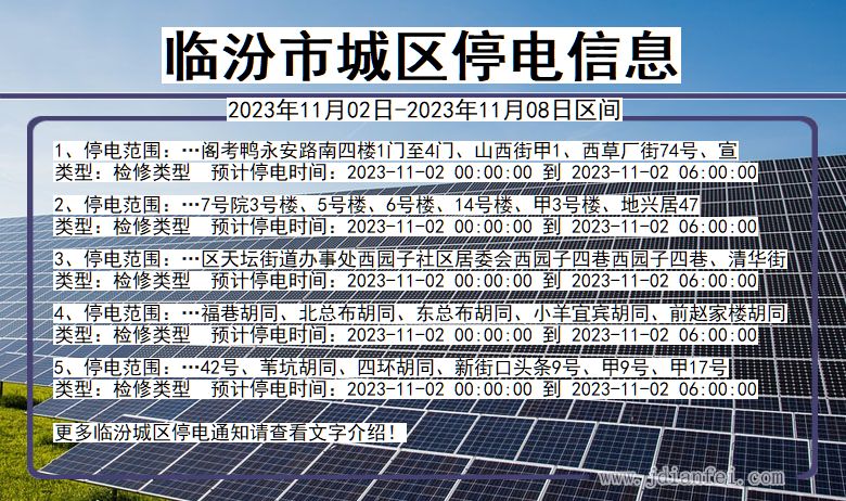 山西省临汾城区停电通知