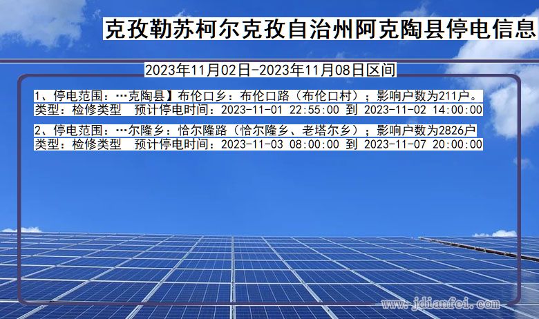 新疆维吾尔自治区克孜勒苏柯尔克孜自治州阿克陶停电通知