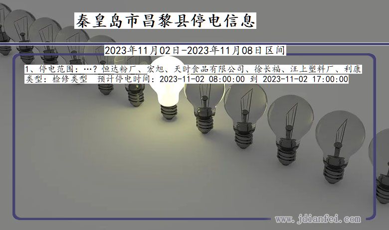 河北省秦皇岛昌黎停电通知