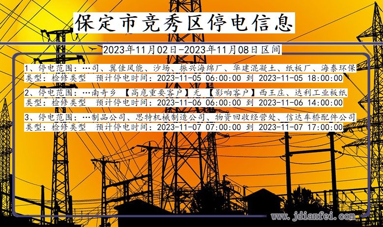 河北省保定竞秀停电通知