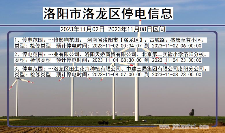 河南省洛阳洛龙停电通知