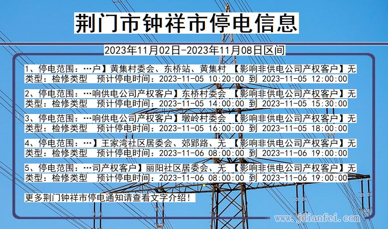 湖北省荆门钟祥停电通知