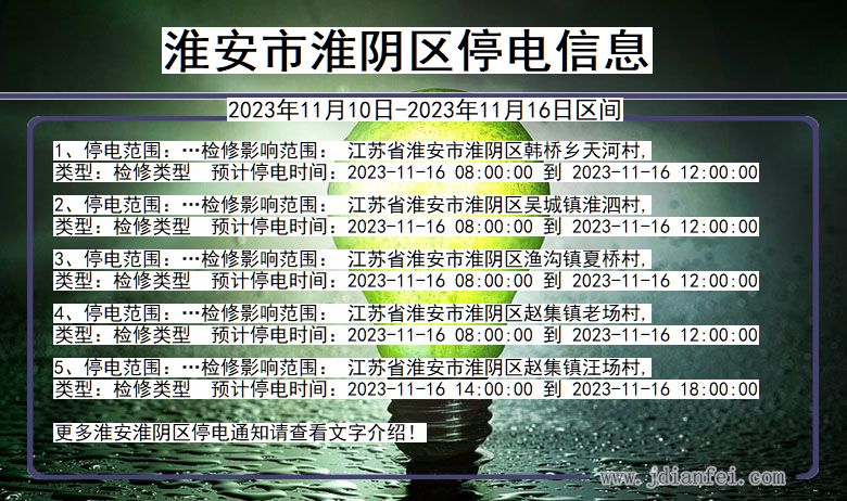 江苏省淮安淮阴停电通知