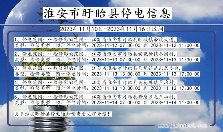 江苏省淮安盱眙停电通知