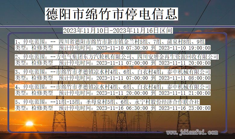 四川省德阳绵竹停电通知