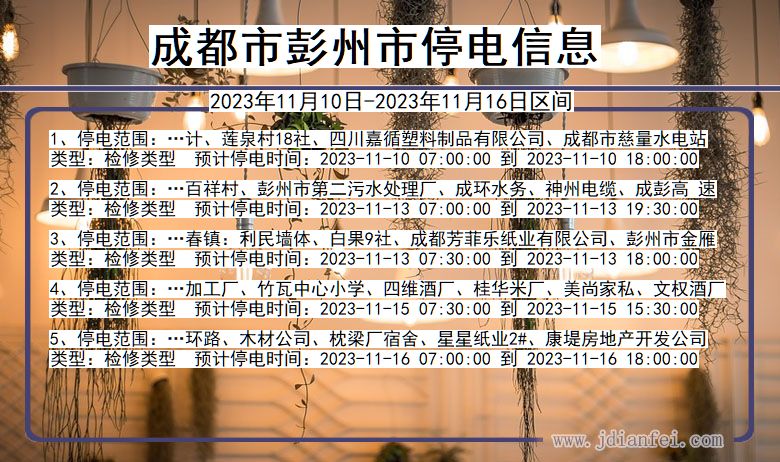 四川省成都彭州停电通知