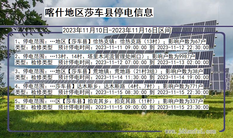 新疆维吾尔自治区喀什地区莎车停电通知