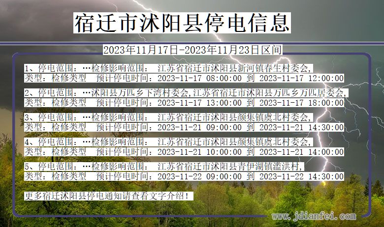 江苏省宿迁沭阳停电通知