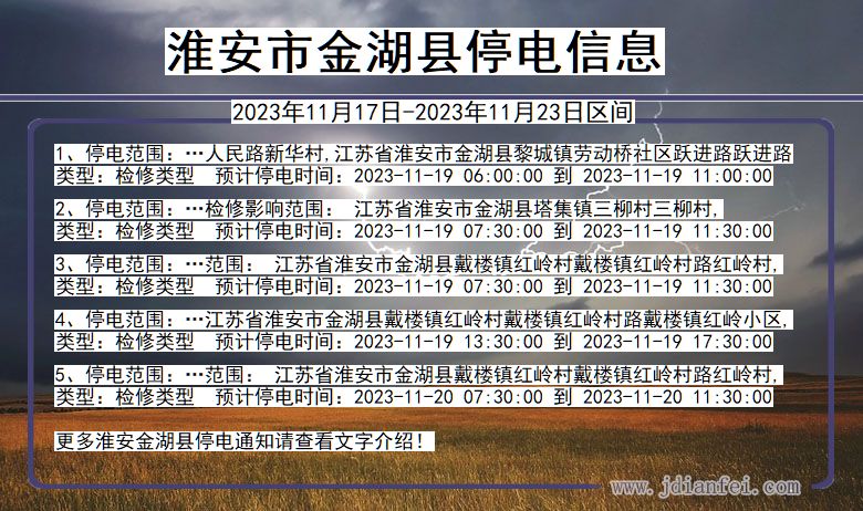 江苏省淮安金湖停电通知