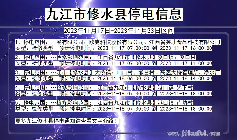 江西省九江修水停电通知