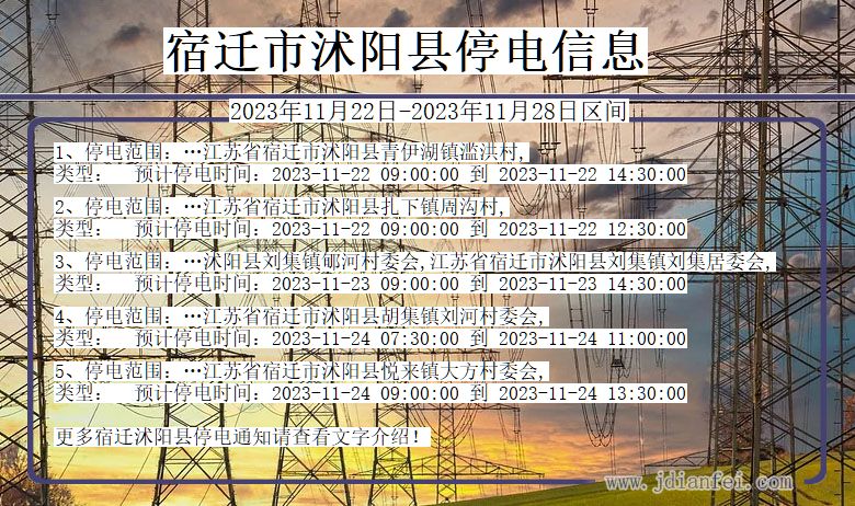 江苏省宿迁沭阳停电通知