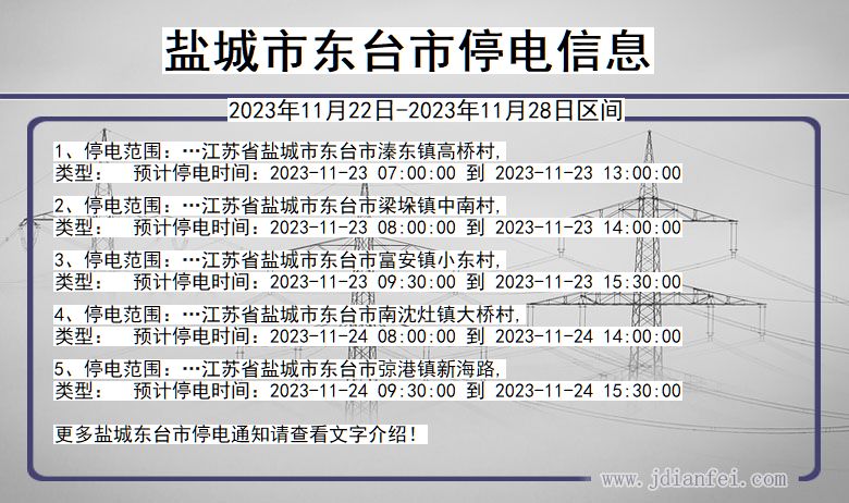 江苏省盐城东台停电通知