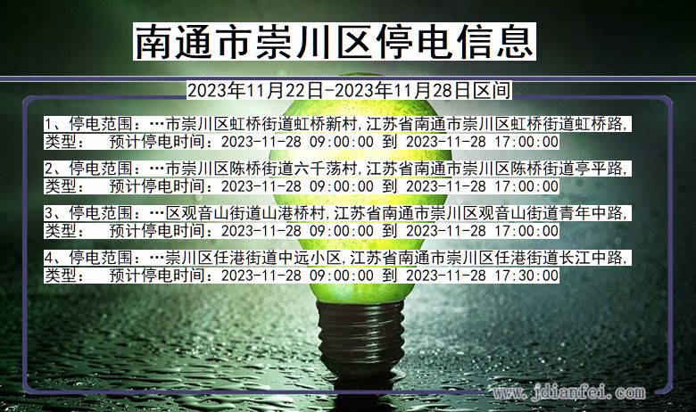 江苏省南通崇川停电通知