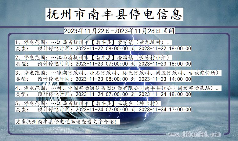 江西省抚州南丰停电通知