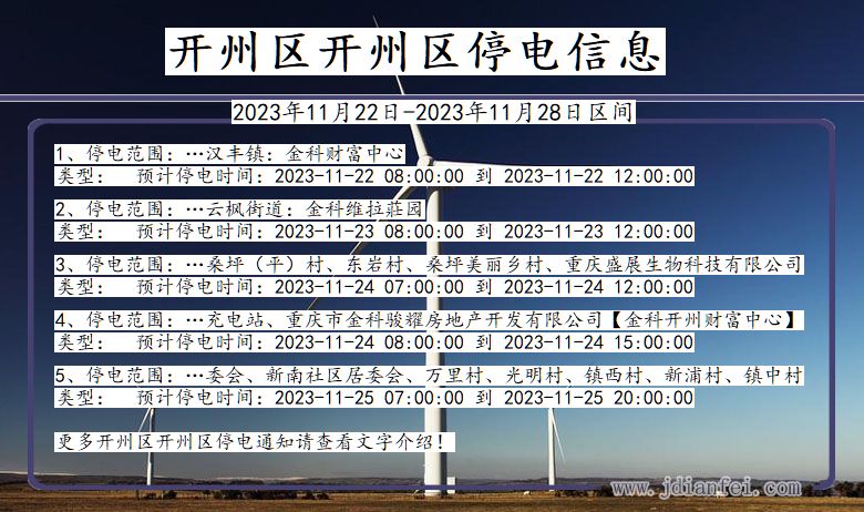 重庆市开州区开州停电通知