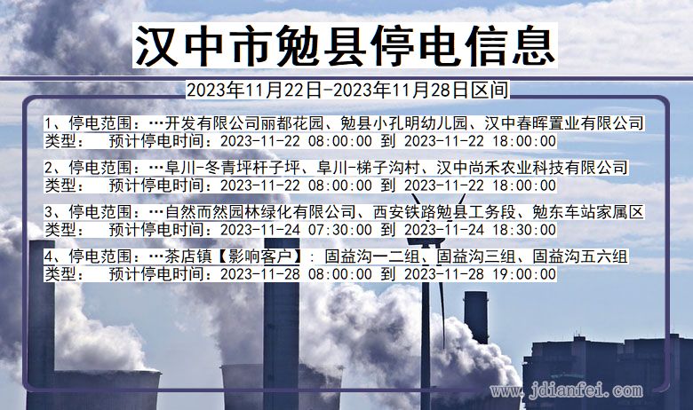 陕西省汉中勉县停电通知