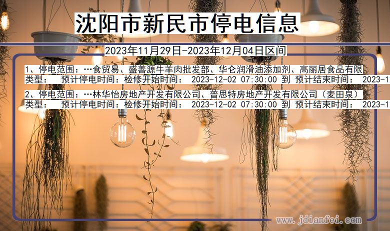 辽宁省沈阳新民停电通知