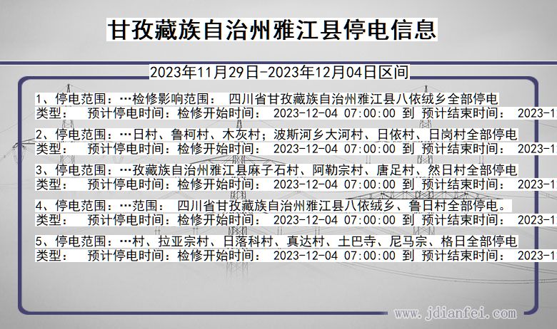 四川省甘孜藏族自治州雅江停电通知