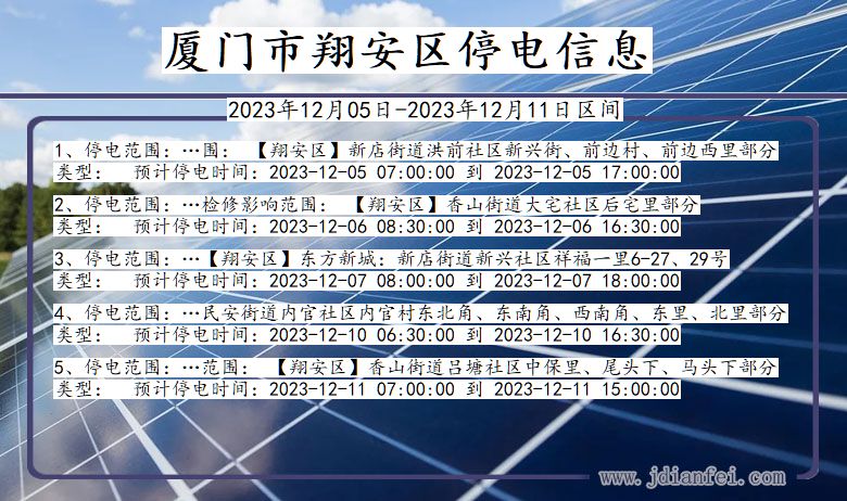 福建省厦门翔安停电通知