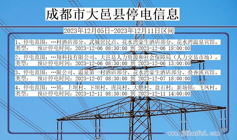 四川省成都大邑停电通知