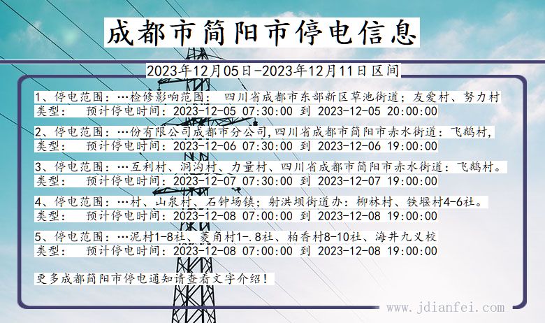 四川省成都简阳停电通知