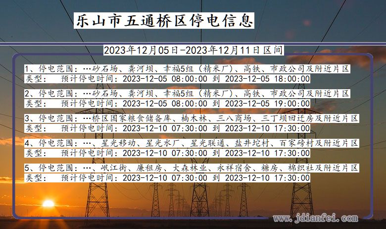 四川省乐山五通桥停电通知