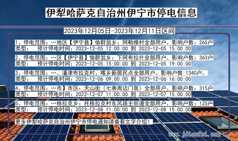 新疆维吾尔自治区伊犁哈萨克自治州伊宁停电通知