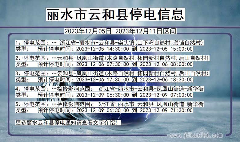 浙江省丽水云和停电通知